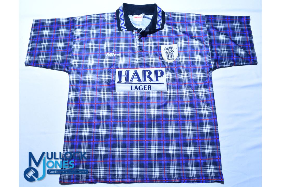 1994-1995 Notts County FC away football shirt - Mitre / Harp Lager, Size 42/44, short sleeves, G - Image 1 of 2