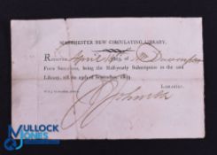 Manchester New Circulating Library Subscription 1803 Receipt to Mr Davenport for 4 Shillings for