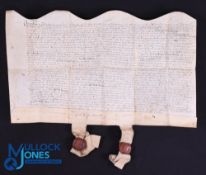 Elizabethan - c1560s Indenture on Vellum - In fine Latin script, with fine wax seals attached to