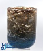 Isle of Wight Glass Vase, swirl multi coloured glass, with makers paper label to base #16cm tall G