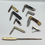 Vintage Penknife Letter Opener Button Hook, 9 penknives with noted items of the Lambfoot knife