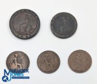 1797 George III Penny and Twopenny Cartwheel Coins, plus 1912 and 1918 Heaton mint coins, 1918 KN