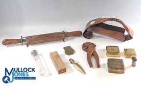 Mixed Lot of Collectables: to include a leather wine bottle stand, carved wooden nutcracker, brass