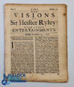 Historic Newspaper two editions of 'The Visions of Sir Heister Ryler with other Entertainments',