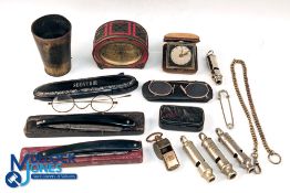 Mixed Lot of Collectables: to include horn tankard, snuff box, cutthroat razors, Pince Nez glass and