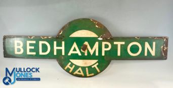 Southern Railway Bedhampton Enamel Target Sign, in fair condition, with damage and signs of wear -