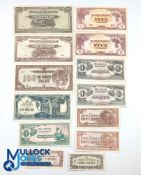 1942-44 Japanese Government Dollar Banknote Collection, 1 Cent - 1000 Dollar notes, light circulated