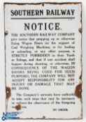 Original Enamel Sign 1925 Southern Railway Notice Waterloo Enamel sign with wear - size #30cm x