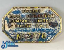 Cast Iron Railway Tanker Petrol Oil Sign Esso Owners Petroleum Company Limited London SW1 No.2778 #