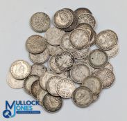 1890-1935 Threepence Silver Coins a mixed collection with duplicates, #42 coins in total