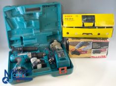 Makita Bosh Power Tools, a Bosche PDA 120E sander working, Makita 9911 belt sander working, 8433d