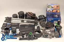 Box of Assorted Cameras & Accessories, with noted items of Olympus C 520, Cannon A 2600 Olympus FE