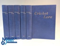 A collection of 57 Cricket Lore magazines in Binders - a continuous run of the magazine from