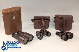 Vintage Binocular Collection: x6 all in leather and card cases, with makers of Leisure Arts 12x