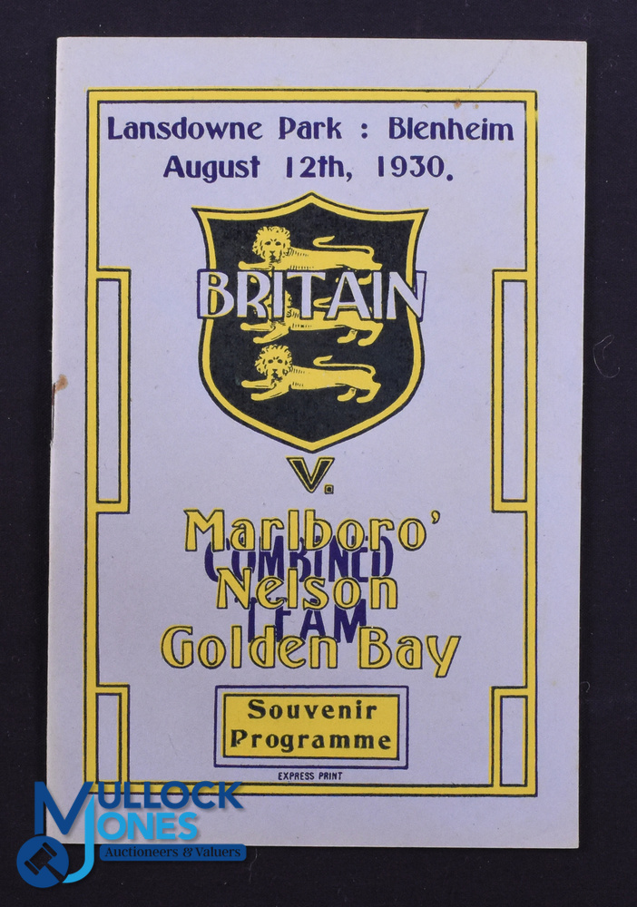 Rare 1930 Rugby Programme, British & I Lions v Marlborough, Nelson & Golden Bay: Official