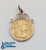 1912 King George V 22ct Gold Full Sovereign Coin in 9ct gold mount - in used condition total