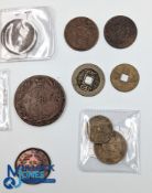 World Coin Collection: a small lot to include 2 China cash, 1763 5 Kopecks Catherine II Russia,