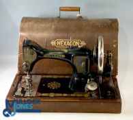 2x Period Hand Crank Sewing Machine Vintage models by Frister Rossmann Germany and Hexacon - both in