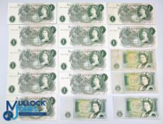 Old British One Pound Banknotes Collection: to include a run of 5 consecutive page unc X33E425702-