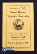 Very Rare 1930 Rugby Programme, British & I Lions v Western Australia: Official Programme from the