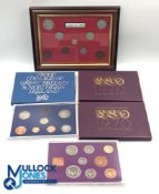 3x British Royal Mint Coin Proof Sets for 1970 x2, 1982 and a framed collection of 1941 light