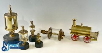 5x Live Steam Engine Traction Engine Locomotive brass and glass Hit and Miss Engine Oilers, assorted