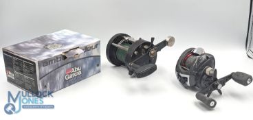 Abu Ambassadeur black Max L multiplier, twin handles, spindle tensioner, rim free spool lever, in