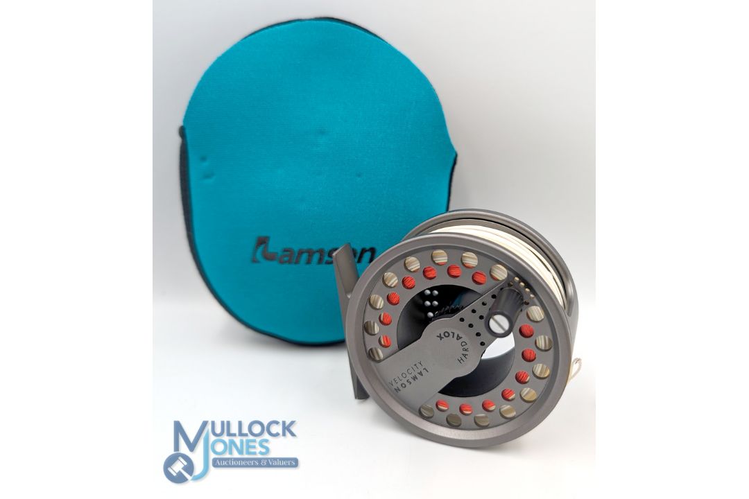 A fine and scarce Lamson Waterworks Hard Alox VI 5J velocity alloy fly reel 3" wide ventilated - Image 1 of 2