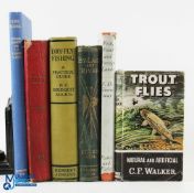 5x Period Fishing Books, Trout Flies C F Walker 1965, Fifty Years Angling 1938 ex library, By Lake &
