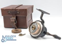 Illingworth No.3 Threadline reel manual line pick up, in black finish, exposed gearing to reverse