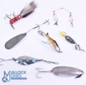 Collection of 8 USA vintage lures, Lane's Spark-L Wobbler, Wyoming, New York, 2.75