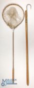 Early Farlow Gye Net, pear shaped with Ash hoop wooden shaft brass fittings, retaining some of its