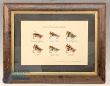 F McPhillips traditional salmon flies, 6 mounted and framed, 18.5