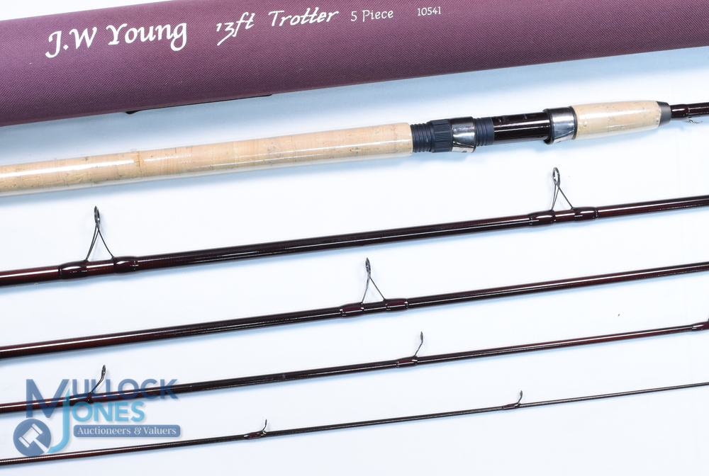 J W Young carbon travel trotter rod 13ft 5pc 24" handle, up locking reel seat, lined stand off rings - Image 2 of 3