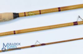 Allcock 11' 3 piece whole and split cane coarse fishing rod, lightly restored, ceramic butt and