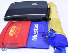 A collection of fishing accessories, as follows: 2x Bilge pumps (untested). Small wind shelter. 4x