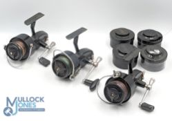A collection of Mitchell LHW fixed spool reels, as follows: 1x 300, good bail with 2 spare spools,
