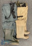 2 Pairs of Fishing Booted Chest Waders - a pair made by Snowbee in nylon and PVC- size waist up to