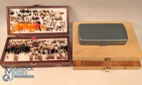 Fly Fishing Fly Boxes, a mixed collection of 4 wooden tin boxes of salmon, and a good selection of