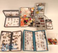 Fly Fishing Fly Boxes: a mixed collection of 5 plastic boxes of salmon and trout dry and wet