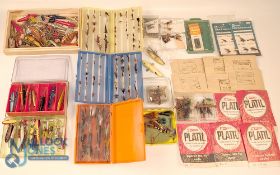 Fly Flying Flies Tubes Line Lures Devons, a mixed lot to include 3 good plastic Hardy fly boxes a