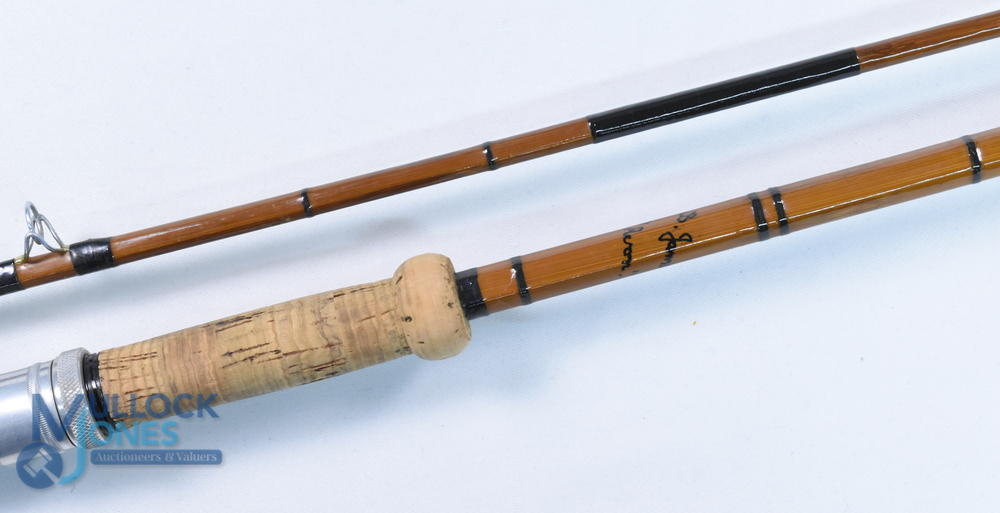 A split cane Avon style rod, inscribed in Indian ink "B James & Son" Avon ? 10ft 2pc 32" mushroom - Image 2 of 3