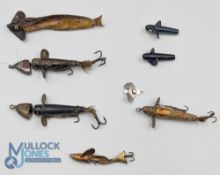 Geens & Hardy Baits, Lures, a good Geens spiral minnow, Hardy anti kink Phantom Devons, a worn