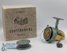 A fine example of a K P Morritts Intrepid Continental fixed spool reel with spare spool, spool