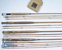 A collection of whole and split cane rods for the restorers, as follows: Hardy 