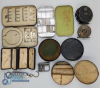 Period Fly Tying Tackle Accessories, a lot to include Army & Navy brass reel-handle, Alcock
