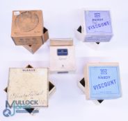 A collection of Hardy card reel and trade boxes, as follows: Line greaser box with crimped sides.