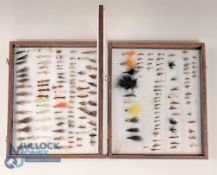 A large wooden fly box with double sided swing leaf, all foam lined, 12