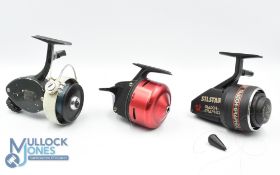3x Spinning Reels - features ABU 444A fixed spool reel LHW, full bail arm, on/off check, 037000,