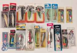 Qty of Fishing Lures Plugs Spinners with noted makers of Opm lures Storm Vibrax Kwikfish, Dam,